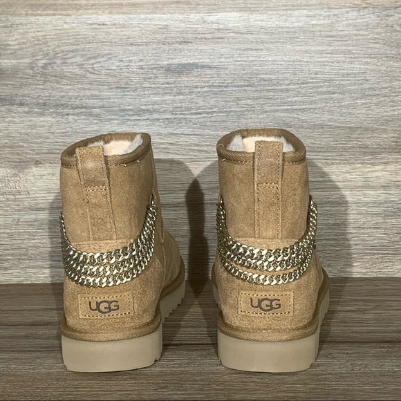 UGG Women’s Classic Mini Chains Chestnut Suede Boots - Picture 8 of 10